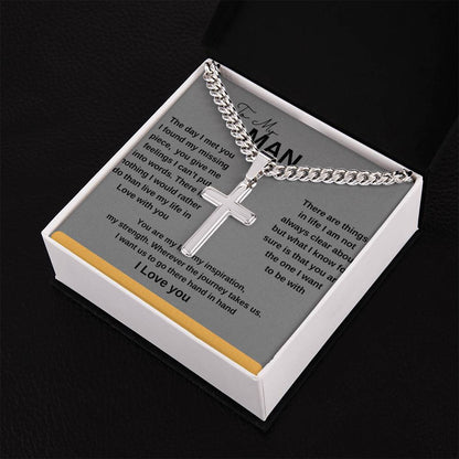 To My Man - Cuban Link Chain with Engraved Artisan Cross