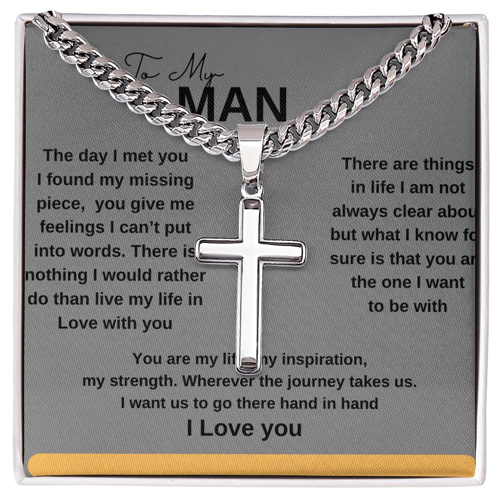 To My Man - Cuban Link Chain with Engraved Artisan Cross