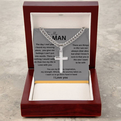 To My Man - Cuban Link Chain with Engraved Artisan Cross