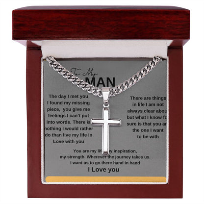 To My Man - Cuban Link Chain with Engraved Artisan Cross